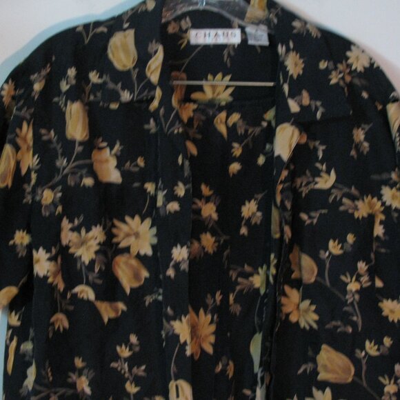 * Chaus 2 Piece Set Outfit Size 6 Navy Blue Floral 100% Silk Top Pants Oversized - Picture 2 of 7